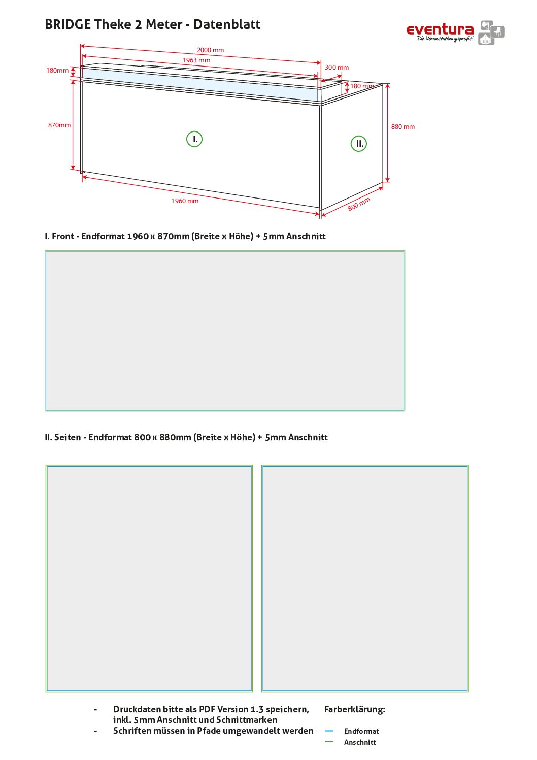 Individual foiling counter"Bridge" 2m completely