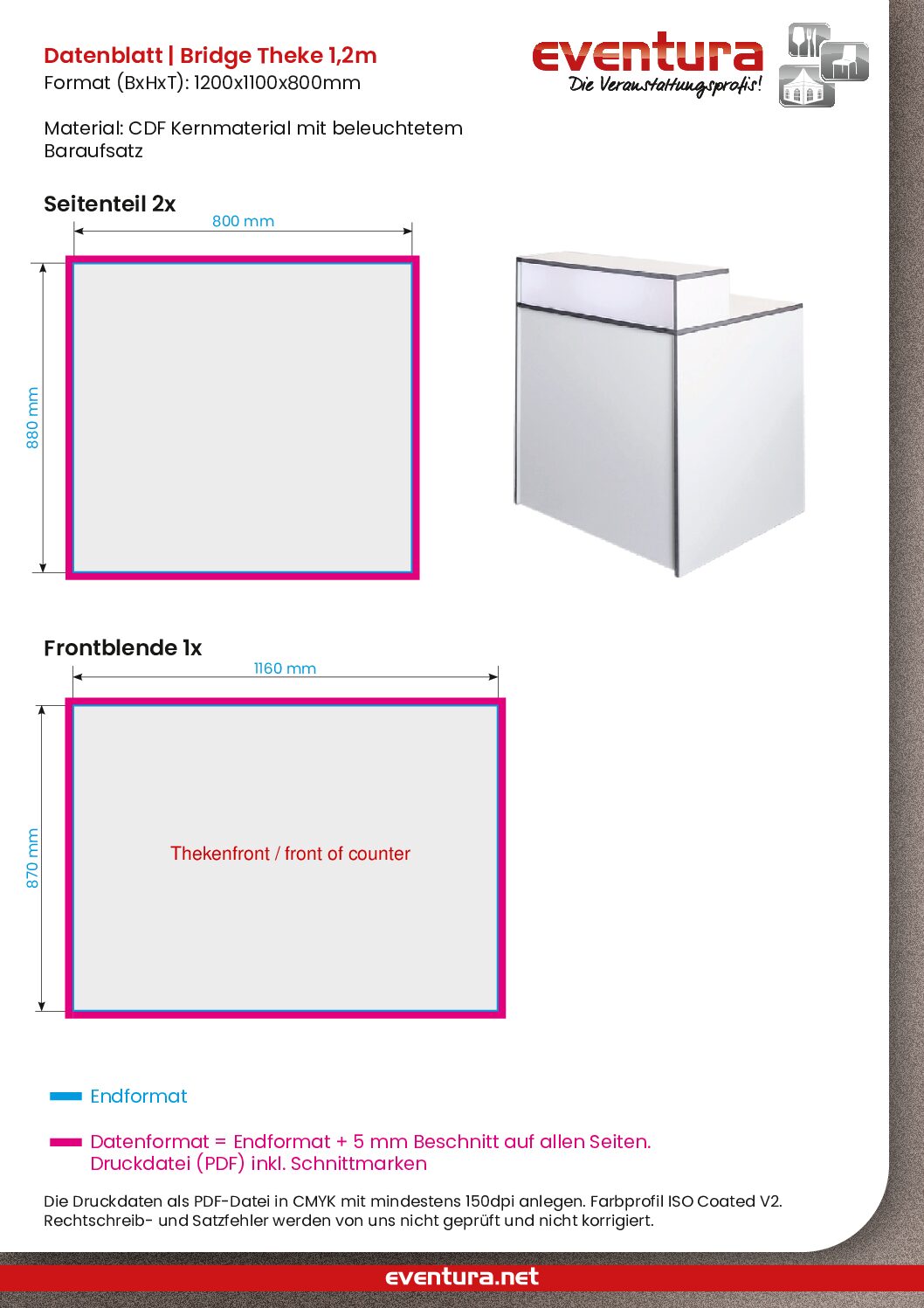 Individual foiling front counter "Bridge" 1,2m