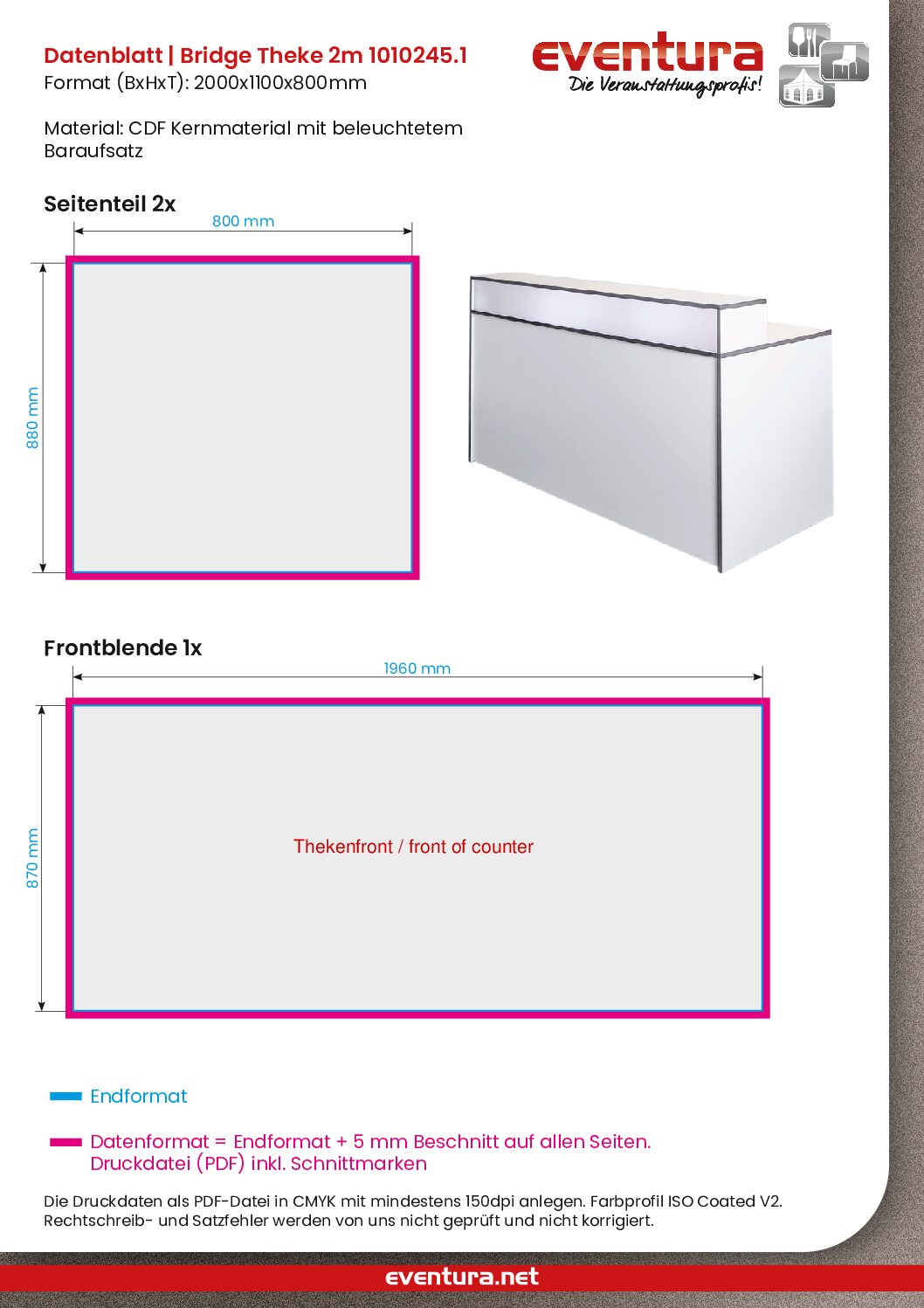 Individual foiling front counter "Bridge" 2m