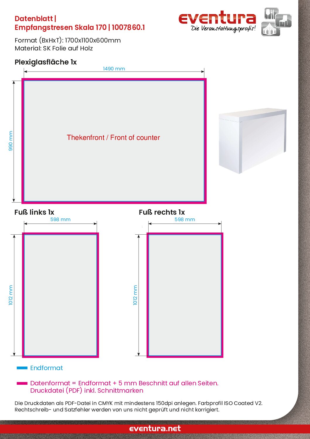 Individual foiling front counter "Skala white 170"